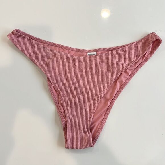 New Topshop Textured High Leg Bikini Bottom in DUSTY PINK Size 14 - Picture 3 of 10